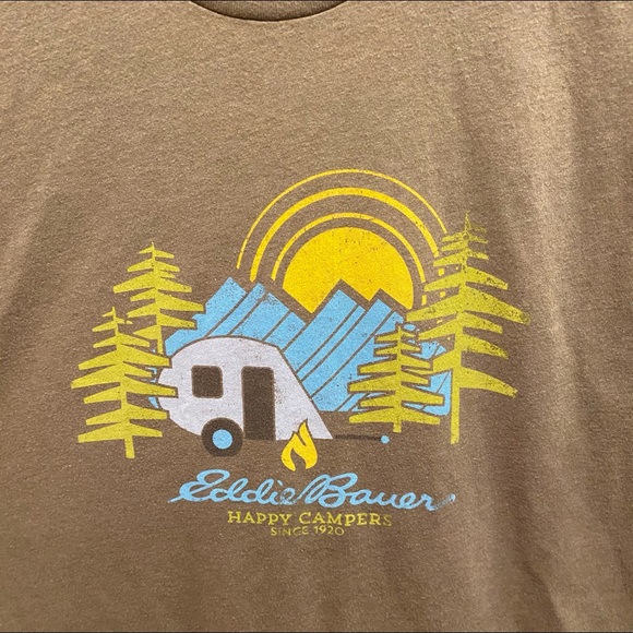 Eddie Bauer Mens Green “Happy Camper” T-shirt - Picture 3 of 5